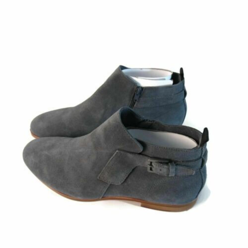 Calvin Klein Faulkner Oily Suede Gray 11M Strap Buckle Boots 34F1585-GRY